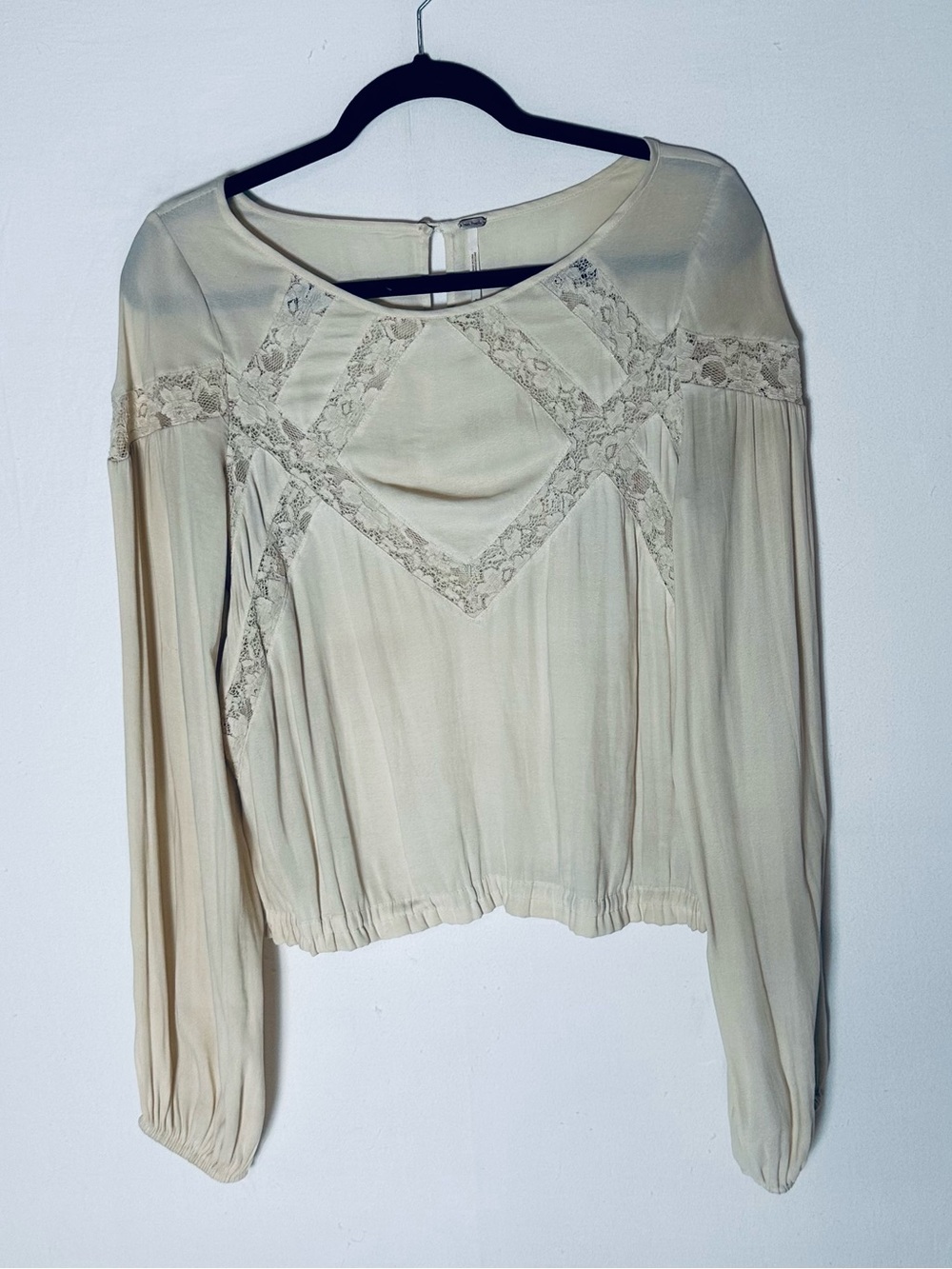 Free People Romantic Coquette Cream Sheer Lace Long Sleeve Top S Romantic
